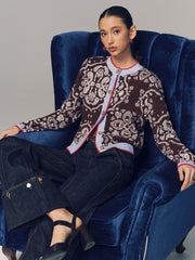 Cardigan paisley bordure contrastée
