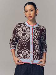 Cardigan paisley bordure contrastée