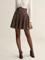 Jupe mini plissée taille haute pied-de-poule