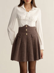 Jupe mini plissée taille haute pied-de-poule