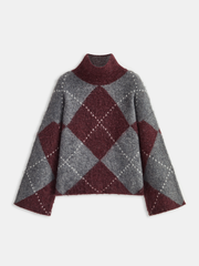 Pull col roulé losanges laine mélangée