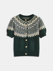 Cardigan Fair Isle manches courtes cachemire