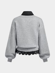 Pull col contrasté bord dentelle