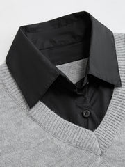 Pull col contrasté bord dentelle