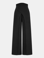 Pantalon noir taille haute asymétrique, pièce seule, vue de face