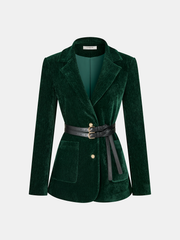 Blazer velours vert ceinturé