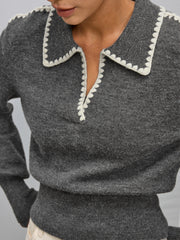 Pull polo bords brodés contrastants