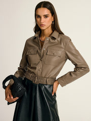 Veste chemise similicuir à ceinture