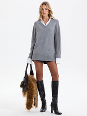 Pull col V panneau chemise