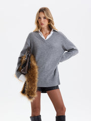 Pull col V panneau chemise