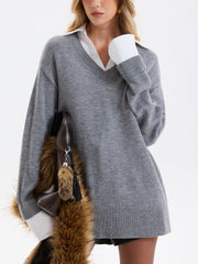 Pull col V panneau chemise
