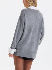 Pull col V panneau chemise