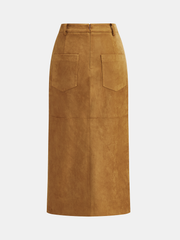Jupe midi fendue effet daim boutons décoratifs