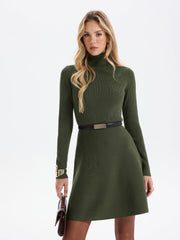 Robe mini col roulé ceinturée