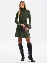 Robe mini col roulé ceinturée