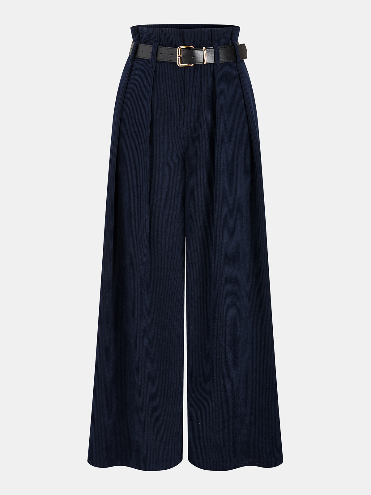 Pantalon velours marine à ceinture, pièce seule, vue de face