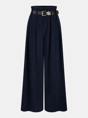 Pantalon velours marine à ceinture, pièce seule, vue de face