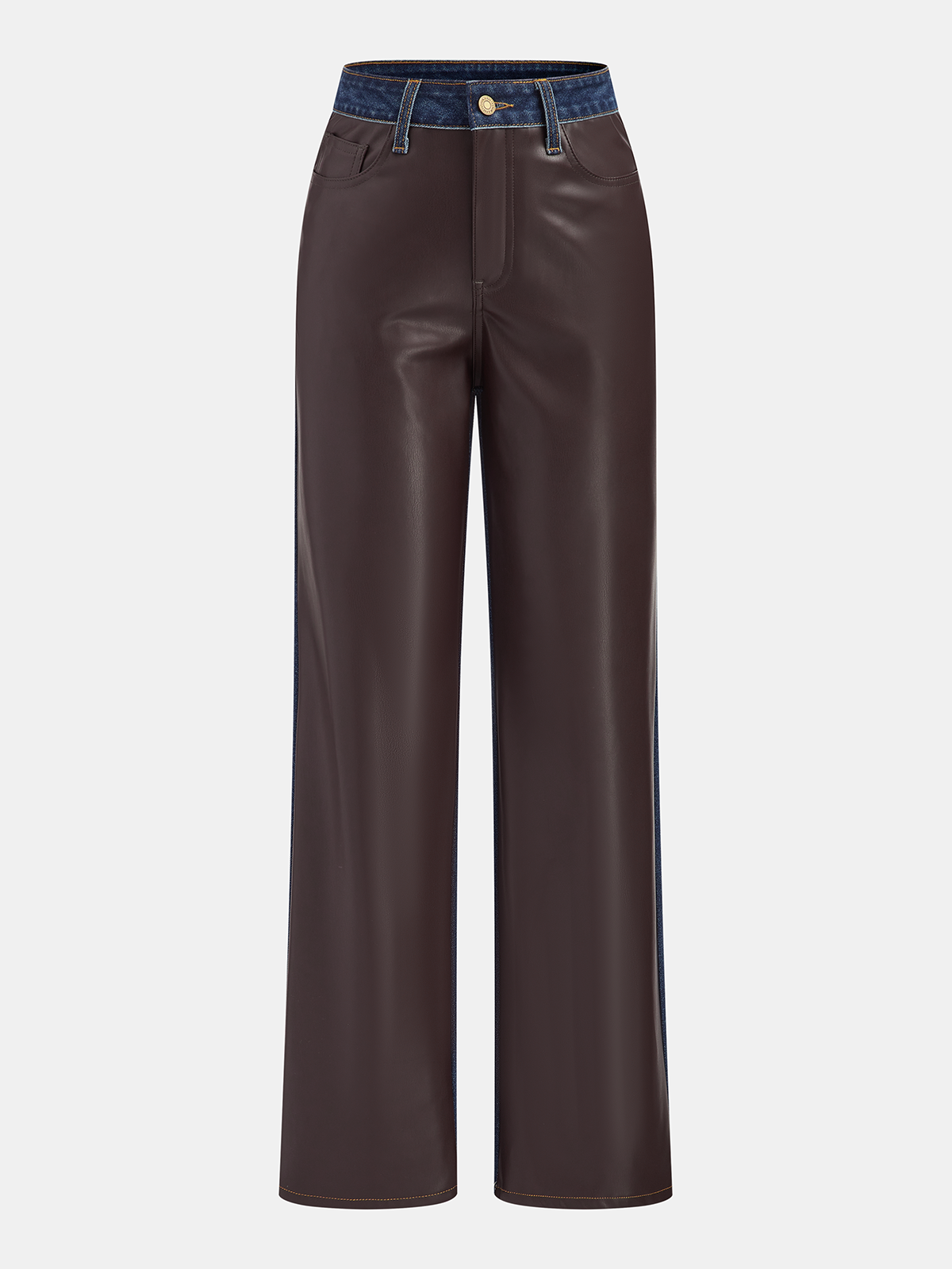 Jean simili cuir et denim marron, pièce seule, vue de face
