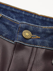 Jean simili cuir et denim, détail de la taille