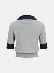 Top tricot col contrasté manches courtes