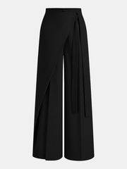 Pantalon ample à enroulement noir, pièce seule, vue de face