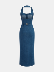 Robe maxi sans manches col rond denim