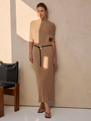 Robe midi ceinturée côtelée