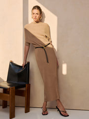 Robe midi ceinturée côtelée
