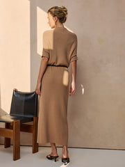 Robe midi ceinturée côtelée