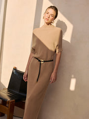 Robe midi ceinturée côtelée