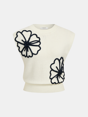 Pull sans manches fleurs 3D