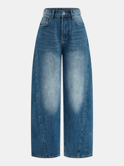 Jean large taille haute bleu, pièce seule, vue de face