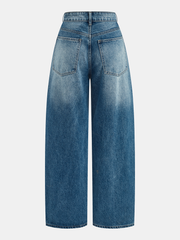 Jean large taille haute bleu, pièce seule, vue de dos