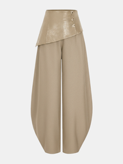 Pantalon bouffant ceinture simili beige, pièce seule, vue de face