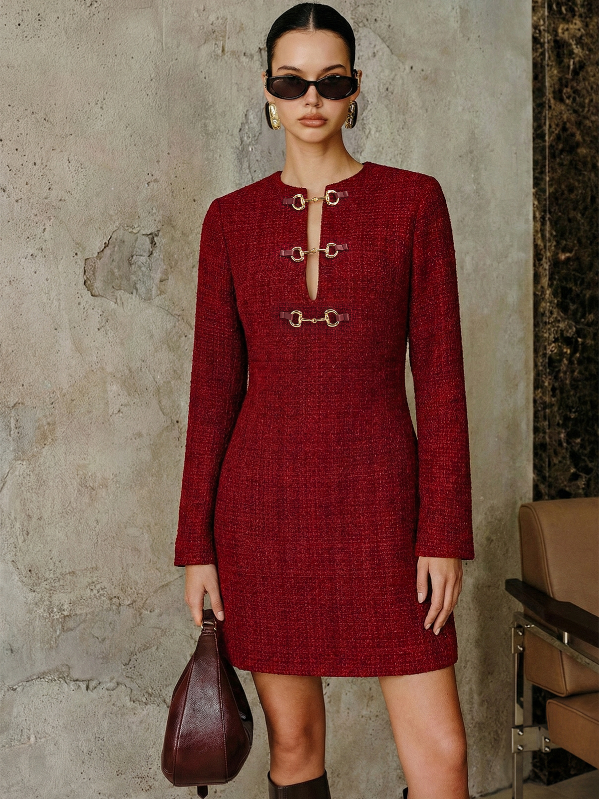 Robe mini tweed boucle métal