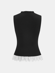 Gilet tricot boutonné bord dentelle
