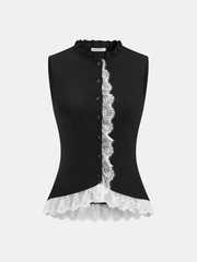 Gilet tricot boutonné bord dentelle