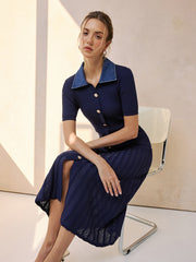 Robe midi denim tricot côtelé