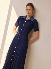 Robe midi denim tricot côtelé
