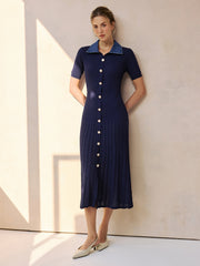 Robe midi denim tricot côtelé