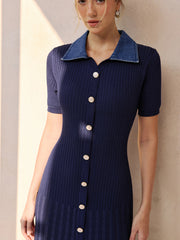 Robe midi denim tricot côtelé