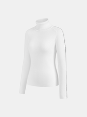 Pull col roulé passepoil contrasté blanc — vue de trois-quarts à plat