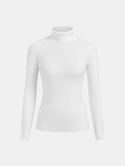 Pull col roulé passepoil contrasté blanc — vue de face à plat