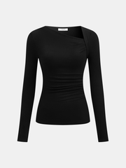 Chemise côtelée asymétrique manches longues
