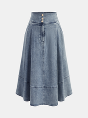 Jupe évasée taille haute boutonnée