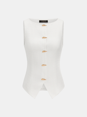 Ensemble tweed sans manches boutons métal