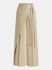 Pantalon ample à enroulement beige, pièce seule, vue de face