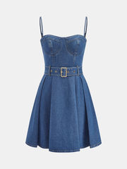 Robe mini jean ceinturée