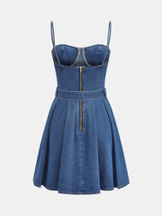 Robe mini jean ceinturée