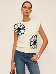 Pull sans manches fleurs 3D